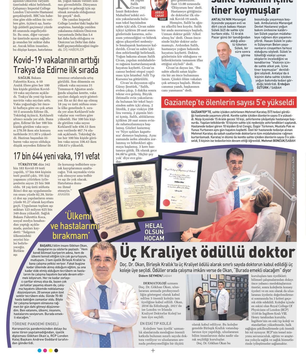 Sabah Gazetesi'nde Doç. Dr. Gökhan Okan'la ilgili haber..